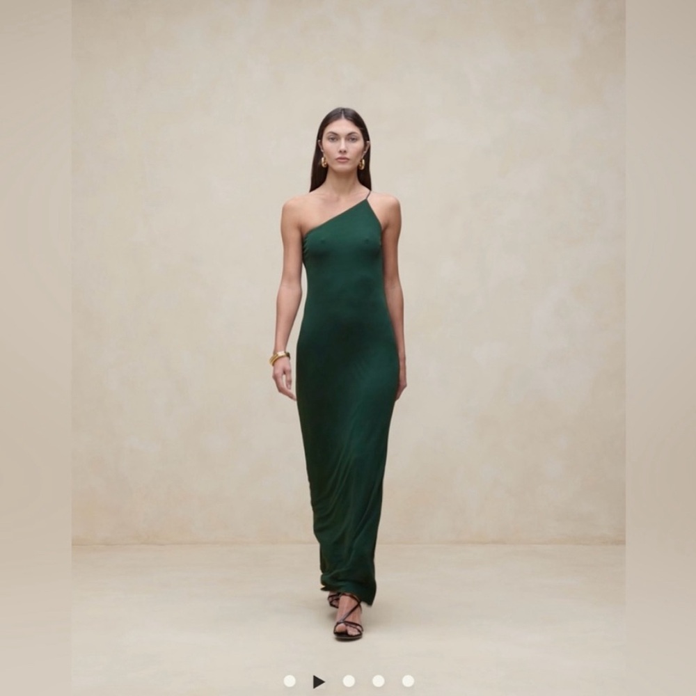 BANANA REPUBLIC GREEN ONE-SHOULDER MAXI DRESS BLACK TIE EVENT DRESS